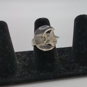 Silver Moon and Star Ring